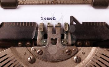 Inscription made by vintage typewriter, country, Yemen