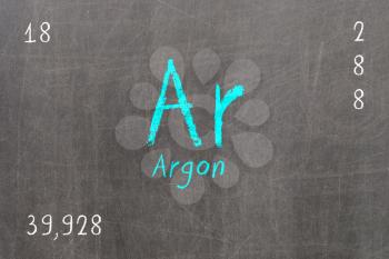 Isolated blackboard with periodic table, Argon, chemistry