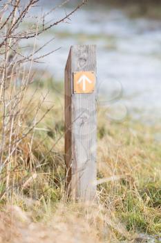 Public footpath sign, route through dutch nature