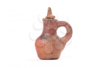 Ceramic old vase, small, isolated on white background