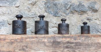 Old metal antique weights, Austria - Selective focus