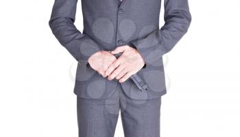 Man in suit with gun, handgun, isolated on white