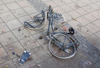 Broken bicycle in the dutch streets - Vandalism during new year