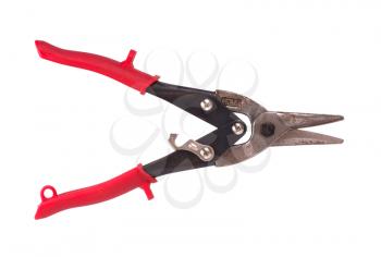 Heavy duty scissors isolated on white background, red