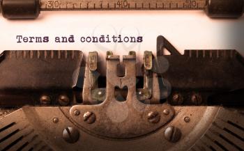 Vintage inscription made by old typewriter, terms and conditions
