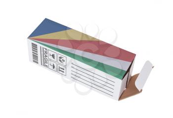 Concept of export, opened paper box - Product of the Seychelles