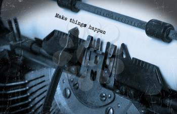 Close-up of an old typewriter with paper, selective focus, Make things happen