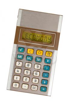 Old calculator showing a text on display - economics
