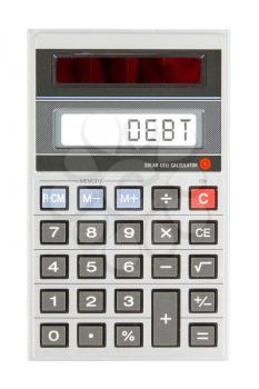 Old calculator showing a text on display - debit