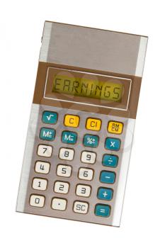 Old calculator showing a text on display - earnings