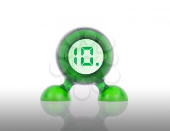 Small green plastic object with a digital display, displaying 10
