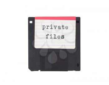 Floppy disk, data storage support, isolated on white - Private files