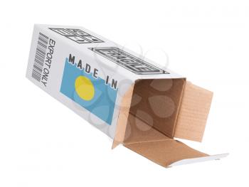 Concept of export, opened paper box - Product of Palau