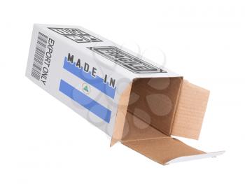 Concept of export, opened paper box - Product of Nicaragua