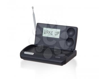 Old digital radio alarm clock isolated on white - Wake up