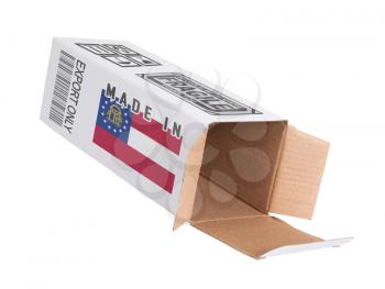 Concept of export, opened paper box - Product of Georgia