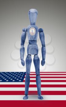 Old wood figure mannequin with US state flag bodypaint - Virginia