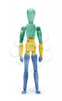 Wood figure mannequin with flag bodypaint on white background - Gabon