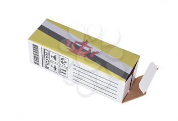 Concept of export, opened paper box - Product of Brunei