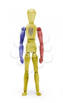 Wood figure mannequin with flag bodypaint on white background - Moldova