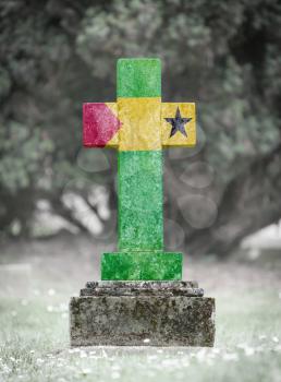 Old weathered gravestone in the cemetery - Sao Tome