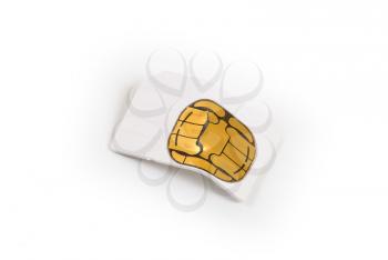 Broken used mobile phone sim card isolated on white