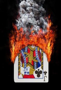 Playing card with fire and smoke, isolated on white - Jack of clubs