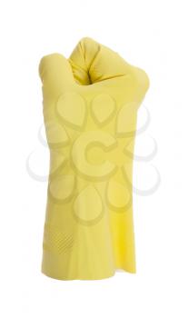 Rubber glove isolated on white, making fist