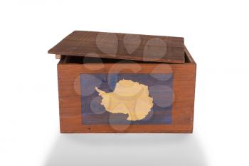 Wooden crate isolated on a white background, product of Antarctica