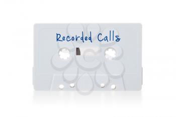 Vintage audio cassette tape, isolated on white background, recorded calls