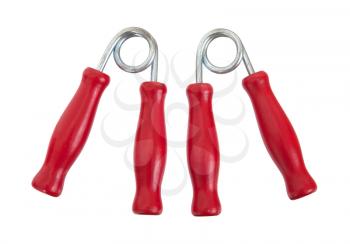 Hand grip equipment for exercise isolated on white background, red