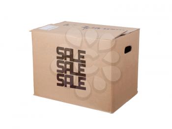 Closed cardboard box, isolated on a white background, sale