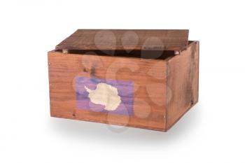 Wooden crate isolated on a white background, product of Antarctica