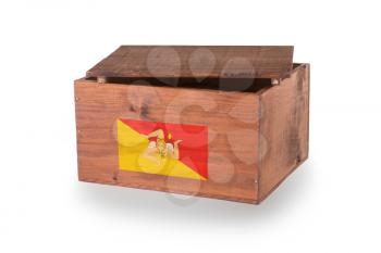Wooden crate isolated on a white background, product of Sicily