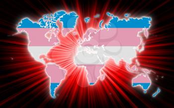 Map of world with starburst on background, Trans Pride