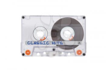 Vintage audio cassette tape, isolated on white background, Classical hits