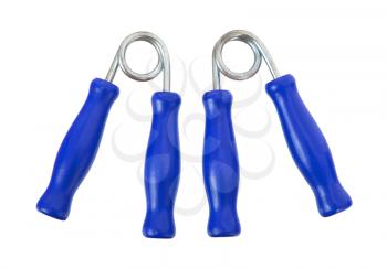Hand grip equipment for exercise isolated on white background, blue