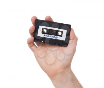 Vintage audio cassette tape, isolated on white background, recordings