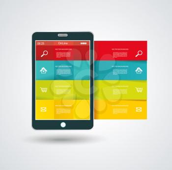Touch screen smartphone with modern infographic with in the middle. 