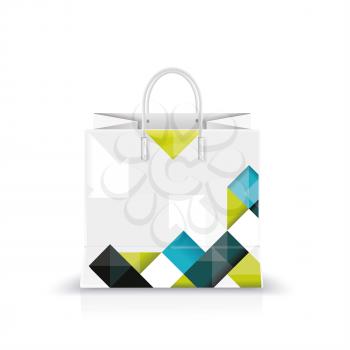 Vector illustration of white shopping paper or plastic bag with modern abstract pattern print.