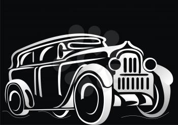 Car. Silhouette of the old car on a black background. Vector art in EPS format. 
