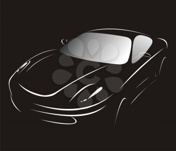 White silhouette of car sedan on black background. Vector illustration 