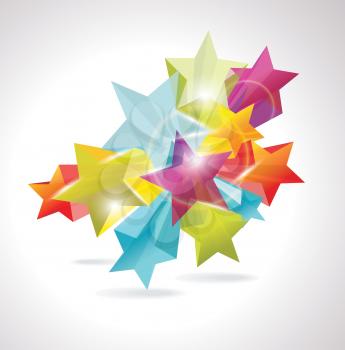 Abstract Colorful Background with 3d glass stars. Vector. 