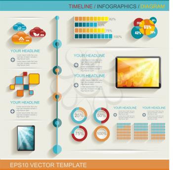 Infographic design template with web buttons and paper tags. 