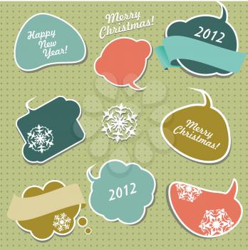 Retro Christmas stickers in form of speech bubbles. 