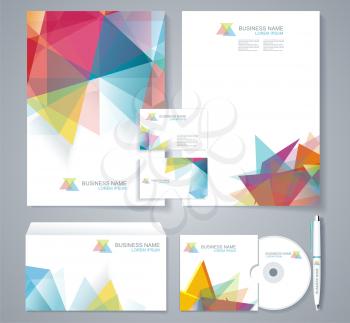 Corporate identity template with blue and green geometric elements. Documentation for business. 