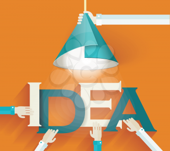 Idea concept with human hands and lamp, retro style