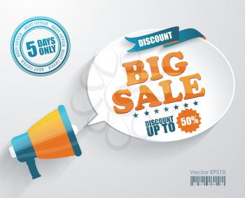 Vector icon of megaphone with bubble speech for Big Sale message, marketing concept 