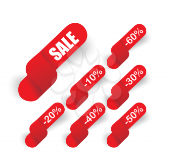 Hot deal red 3d realistic paper sale tags isolated on white