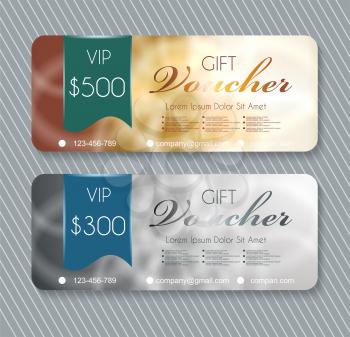 Voucher template with premium pattern on silver and gold background 